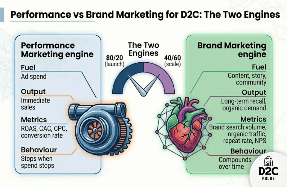 Performance vs Brand Marketing for D2C Brands - Two Engines - The D2C Pulse
