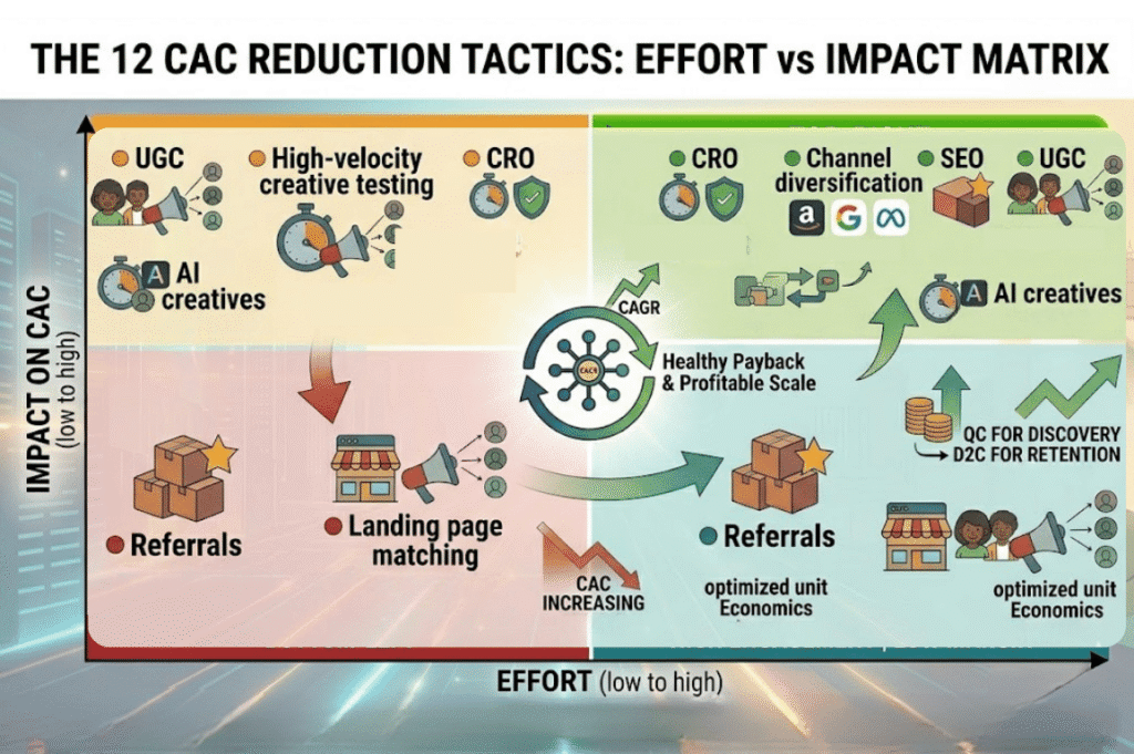 12 ways to reduce CAC: Effort vs Impact Matrix - The D2C Pulse