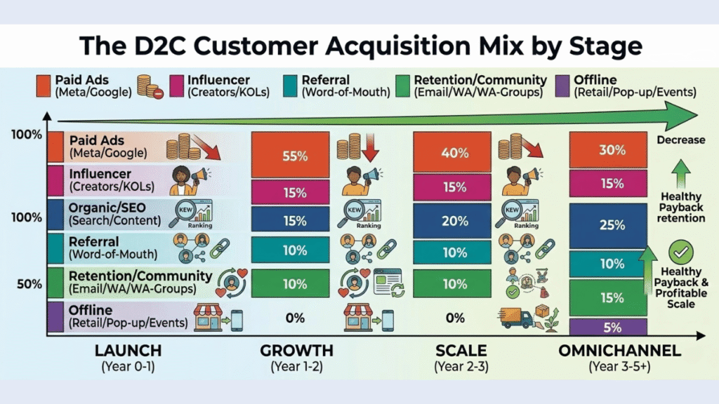 Customer Acquisition Strategies for D2C Brands Mix by Stage - The D2C Pulse