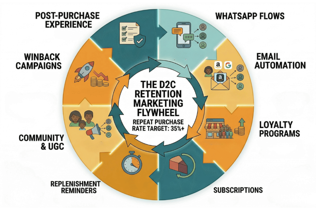 The D2C Retention Marketing strategies Flywheel - The D2C Pulse